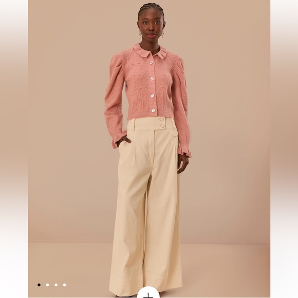 Farm Rio off white double waistband ribbed wide leg pants size XL NWT